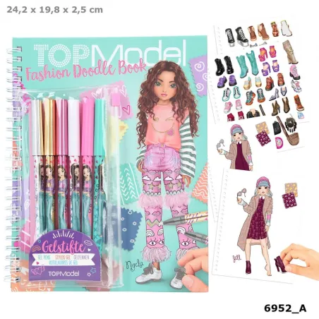 ZESTAW KREATYWNY FASHION DOODLE Z NAKLEJKAMI I 6 ŻELOPISAMI 6+