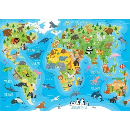 Mapa Świata Z Zwierzętami Educa Puzzle Edukacyjne 150 Elementów  6+