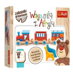 DREWNIANA KOLEJKA WAGONIKI Z AFRYKI + FIGURKI ZWIERZĄT TREFL 18M+