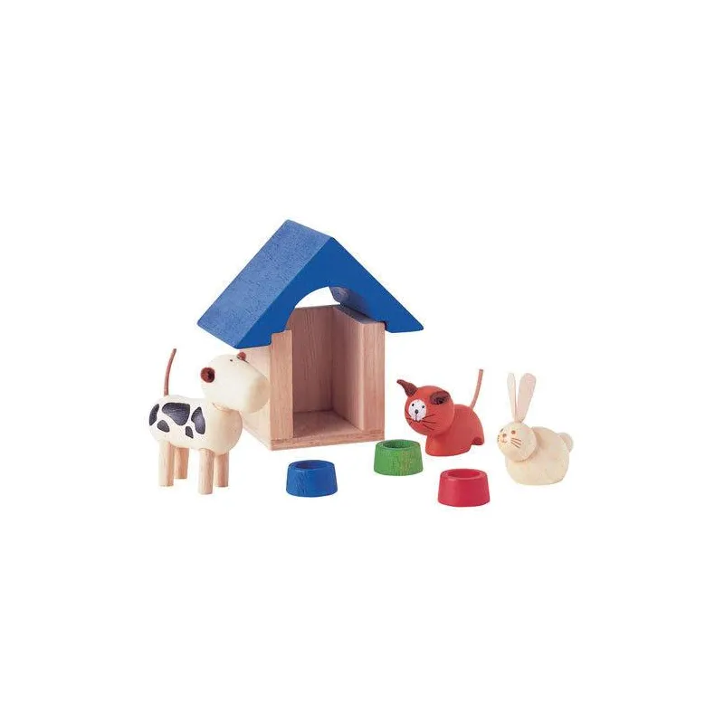 DREWNIANE ZWIERZĄTKA DOMOWE ZESTAW EDUKACYJNY PLAN TOYS 3+