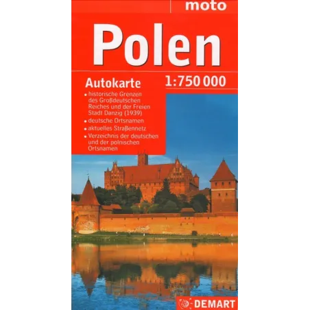 POLEN POLSKA MAPA SAMOCHODOWA 1:750 000 WERSJA NIEMIECKA MOTO - Demart