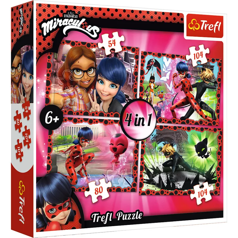 MIRACULOUS BIEDRONKA PUZZLE 4W1 PRZYJAŹŃ I PRZYGODA 6+ - Trefl
