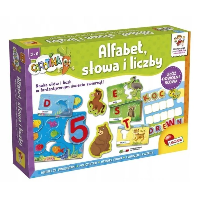 ALFABET SŁOWA I LICZBY CAROTINA GRA EDUKACYJNA 3-6 LAT