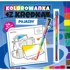 POJAZDY. KOLOROWANKA Z KREDKĄ I NAKLEJKAMI - Wydawnictwo Pryzmat