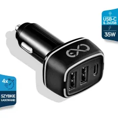 ŁADOWARKA SAMOCHODOWA USB-C PD + 2 X USB EXC LIGHT 35W CZARNA - eXc mobile