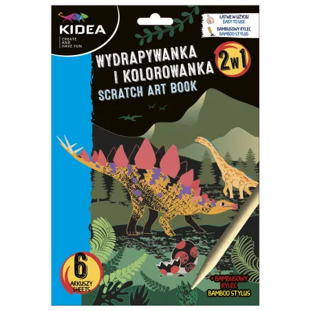 Dinozaury. Wydrapywanka I Kolorowanka 2W1 Kidea Dinozaury. Wydrapywanka I Kolorowanka 2W1 Kidea