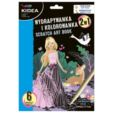 Księżniczki. Wydrapywanka I Kolorowanka 2W1 Kidea Księżniczki. Wydrapywanka I Kolorowanka 2W1 Kidea