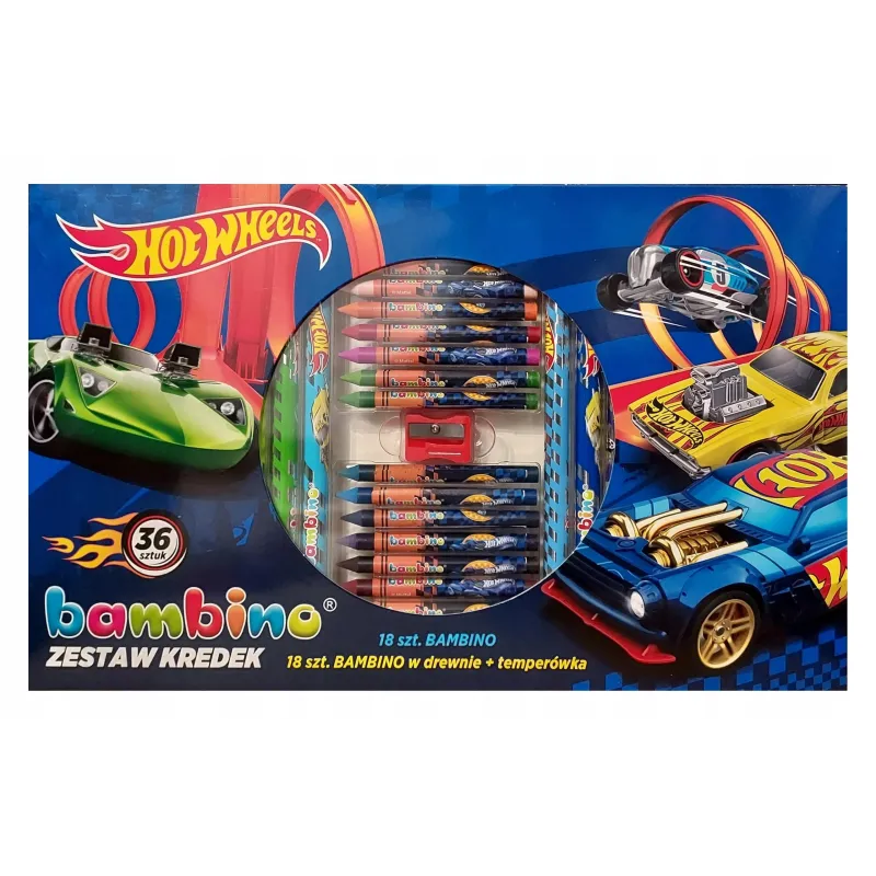 KREDKI BAMBINO 36 SZTUK + TEMPERÓWKA HOT WHEELS 3+