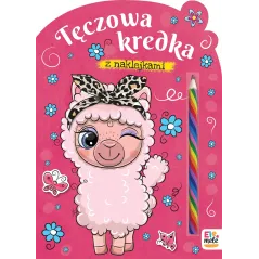 LAMA. TĘCZOWA KREDKA. KOLOROWANKA Z NAKLEJKAMI