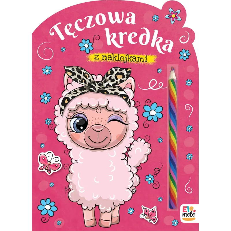 LAMA. TĘCZOWA KREDKA. KOLOROWANKA Z NAKLEJKAMI