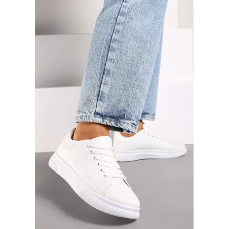 BIAŁE WIĄZANE SNEAKERSY NA PŁASKIEJ PODESZWIE ROZMIAR 40