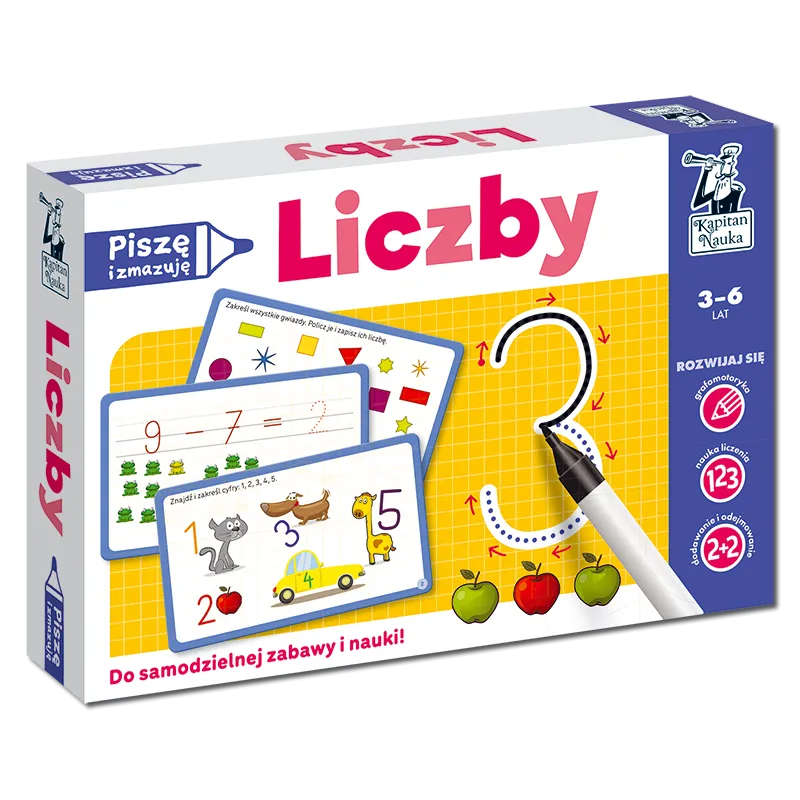 LICZBY. PISZĘ I ZMAZUJĘ. KAPITAN NAUKA 3-6 LAT