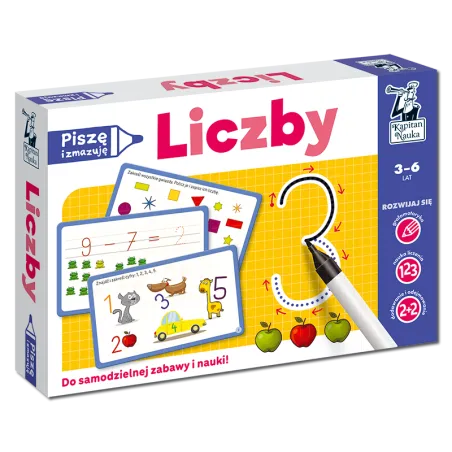 LICZBY. PISZĘ I ZMAZUJĘ. KAPITAN NAUKA 3-6 LAT