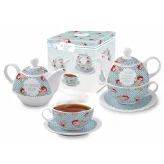 Porcelanowy Dzbanek Z Filiżanką I Spodkiem Duo Wyjątkowy Dzień Niebieskie Róże