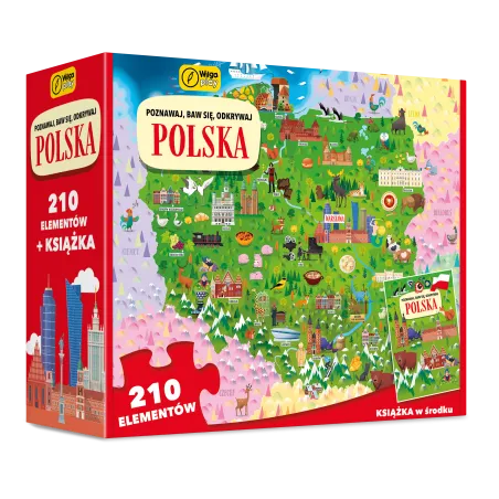 POLSKA PUZZLE EDUKACYJNE 210 ELEMENTÓW Z KSIĄŻKĄ WILGA PLAY POZNAWAJ BAW SIĘ ODKRYWAJ