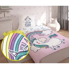 Bawełniana Pościel 140 X 200 Cm Unicorn Jednorożec Brokatowa