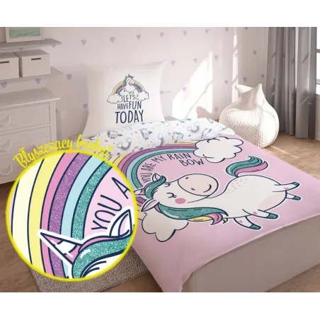 Bawełniana Pościel 140 X 200 Cm Unicorn Jednorożec Brokatowa
