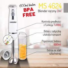 BLENDER RĘCZNY 2W1 Z BIDONEM 600 ML 1000 W MESKO MS4624