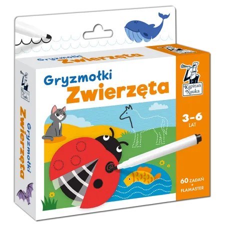 ZWIERZĘTA GRYZMOŁKI 60 ZADAŃ + FLAMASTER KAPITAN NAUKA 3-6 LAT