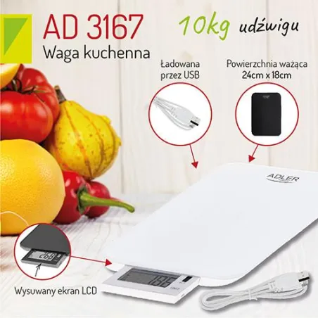 Elektroniczna Waga Kuchenna Adler Ad 3167 Ładowana Usb