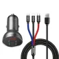 Ładowarka Samochodowa 24W | 2X Usb + Kabel 3W1 Type-C / Micro Usb / Lightning Baseus