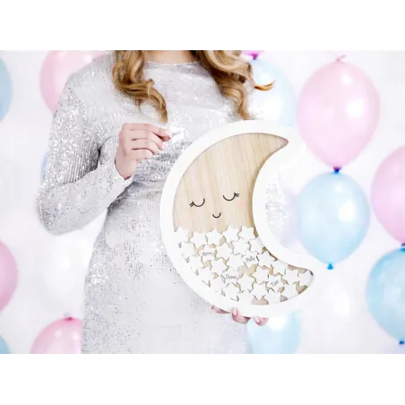 Drewniana Księga Gości Księżyc Na Chrzest I Baby Shower 38,5X30 Cm