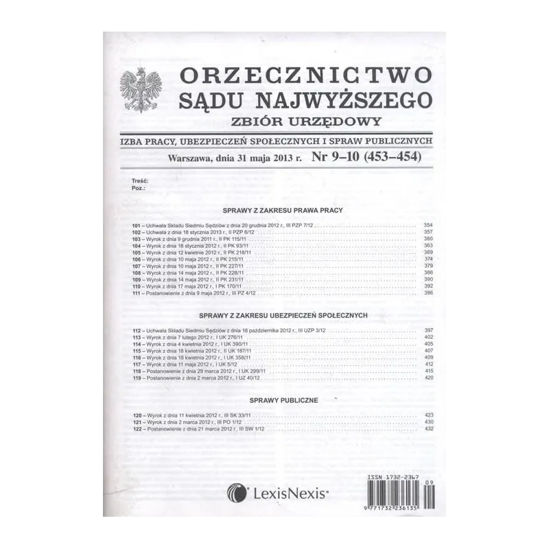 ORZECZNICWO SĄDU NAJWYŻSZEGO ZBIÓR URZĘDOWY 9-10 / 2013 - LexisNexis