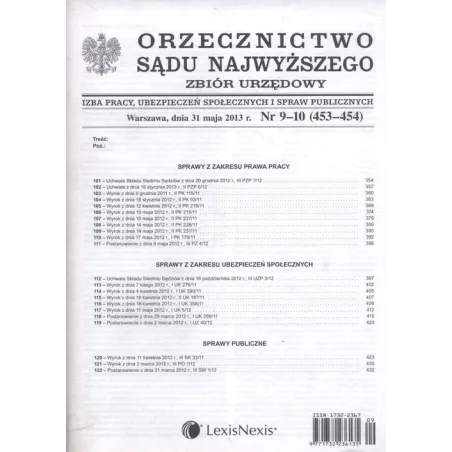ORZECZNICWO SĄDU NAJWYŻSZEGO ZBIÓR URZĘDOWY 9-10 / 2013 - LexisNexis
