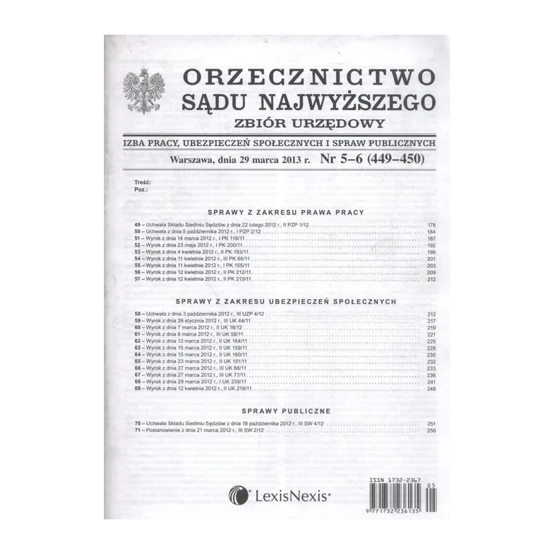 ORZECZNICWO SĄDU NAJWYŻSZEGO ZBIÓR URZĘDOWY 5-6 / 2013 - LexisNexis