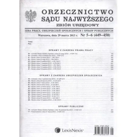 ORZECZNICWO SĄDU NAJWYŻSZEGO ZBIÓR URZĘDOWY 5-6 / 2013 - LexisNexis