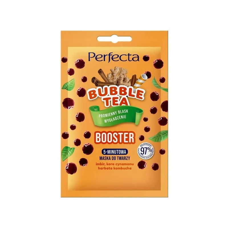5-MINUTOWA MASKA DO TWARZY IMBIR KORA CYNAMONU HERBATA KOMBUCHA PERFECTA BUBBLE TEA BOOSTER