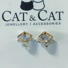 KOLCZYKI WKRĘTKI KWADRAT BRYLANCIK - Cat & Cat