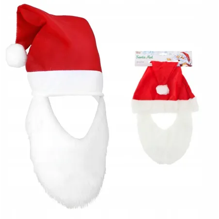 CZAPKA ŚWIĘTEGO MIKOŁAJA Z DOCZEPIANĄ BRODĄ GODAN 29x36