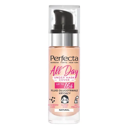 FLUID PODKŁAD DO TWARZY DŁUGOTRWALE KRYJĄCY NATURAL ALL DAY UNDER MASK COVER 30ML PERFECTA