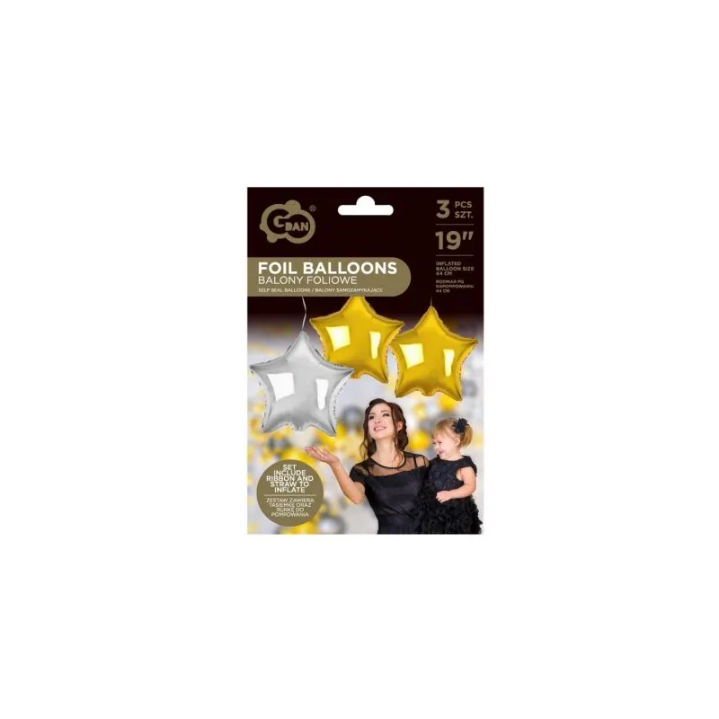 BALONY FOLIOWE GWIAZDY 3 SZTUKI GODAN
