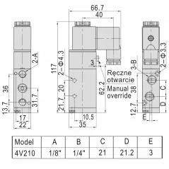 ELEKTROZAWÓR PNEUMATYCZNY DO SIŁOWNIKÓW 5/2 4V210 1/4 230V 12V 24V