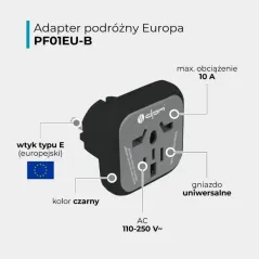 ADAPTER PODRÓŻNY EUROPA PF01EU-B DO WTYCZEK A B G I CZARNY