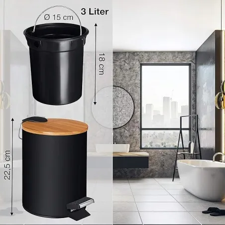 Elegancki Kosz Na Śmieci Vmbathrooms 3L Czarny Z Pedałem I Wewnętrznym Pojemnikiem
