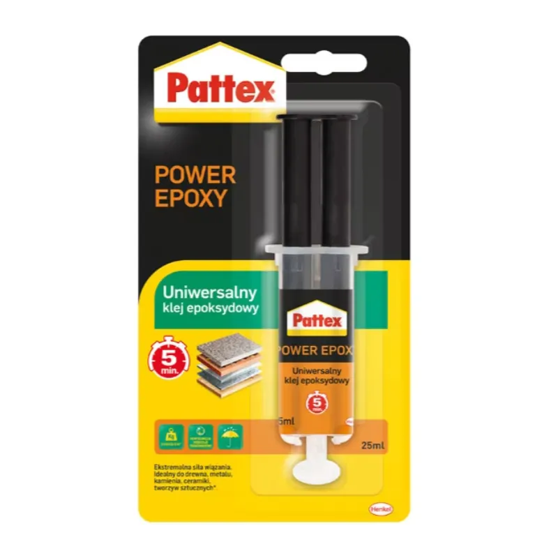 KLEJ EPOKSYDOWY PATTEX POWER EPOXY 5MIN 25ML – UNIWERSALNY, BEZBARWNY, WYTRZYMAŁY