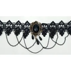 NASZYJNIK CHOKER KORONKOWY Z OZDOBNYMI KORALIKAMI GOTYCKI HALLOWEEN JUMI