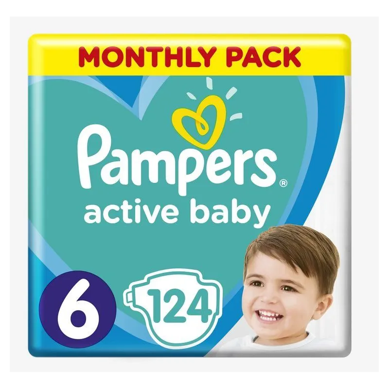 PIELUCHY PAMPERS ACTIVE BABY 6 MEGA BOX 124 SZT 13-18 KG+