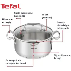 GARNEK TEFAL DUETTO+ 20CM 2,7L Z POKRYWKĄ – STAL NIERDZEWNA, DO WSZYSTKICH KUCHENEK