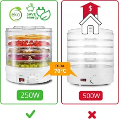 SUSZARKA SPOŻYWCZA GREENBLUE GB190 250W – DO GRZYBÓW, OWOCÓW I WARZYW Z REGULACJĄ TEMPERATURY