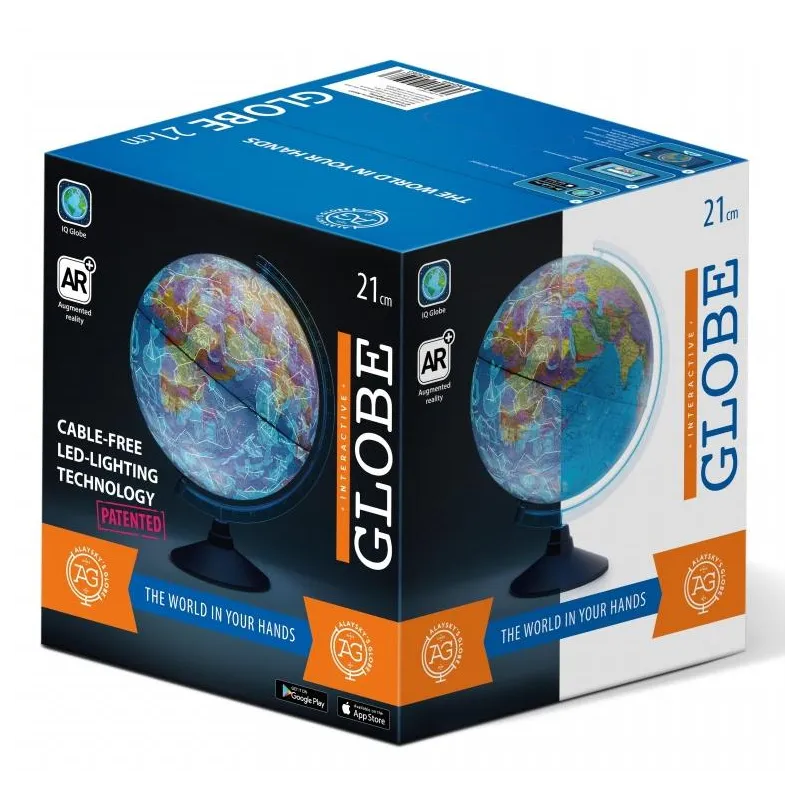 INTERAKTYWNY GLOBUS 21 CM Z MAPĄ FIZYCZNĄ I APLIKACJĄ