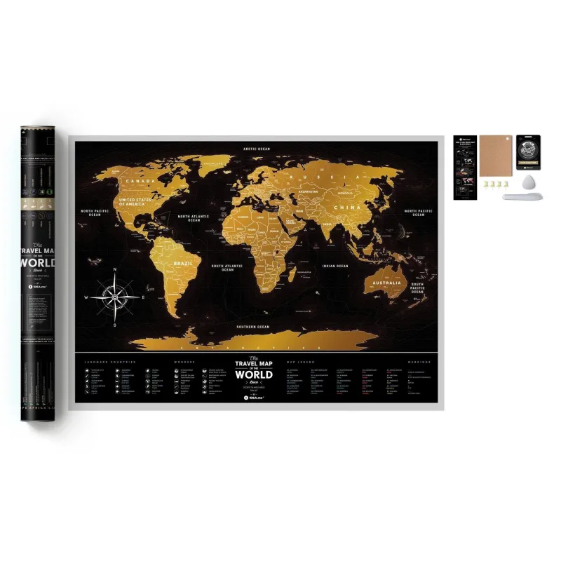 MAPA ZDRAPKA ŚWIAT TRAVEL MAP BLACK WORLD 80 X 60 CM - 1dea.me