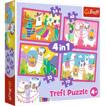 Lamy Na Wakacjach Puzzle 4W1 35 + 48 + 54 + 70 Elementów 4+ Lamy Na Wakacjach Puzzle 4W1 35 + 48 + 54 + 70 Elementów 4+