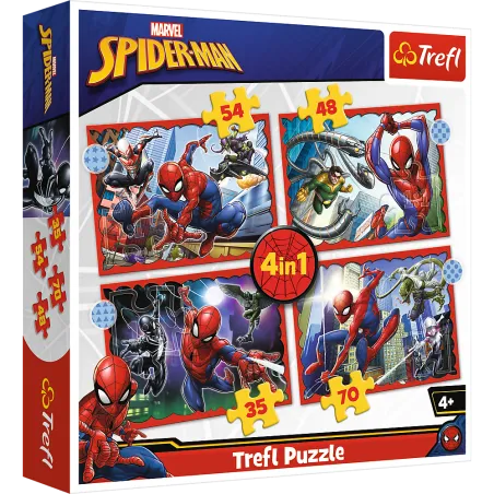 Bohaterski Spiderman Puzzle 4W1 207 Elementów Trefl 4+ Bohaterski Spiderman Puzzle 4W1 207 Elementów Trefl 4+