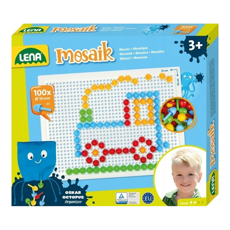 MOZAIKA KOLOROWA 100 ELEMENTÓW ZESTAW KREATYWNY LENA 3+