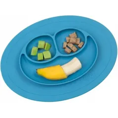 Silikonowy Talerzyk Z Podkładką Mini Mat Niebieski 2W1