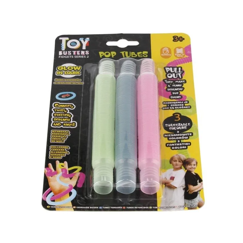 ŚWIECĄCE W CIEMNOŚCI ELASTYCZNE RURKI SENSORYCZNE ANTYSTRESOWE 22 CM 3 SZT. 3+